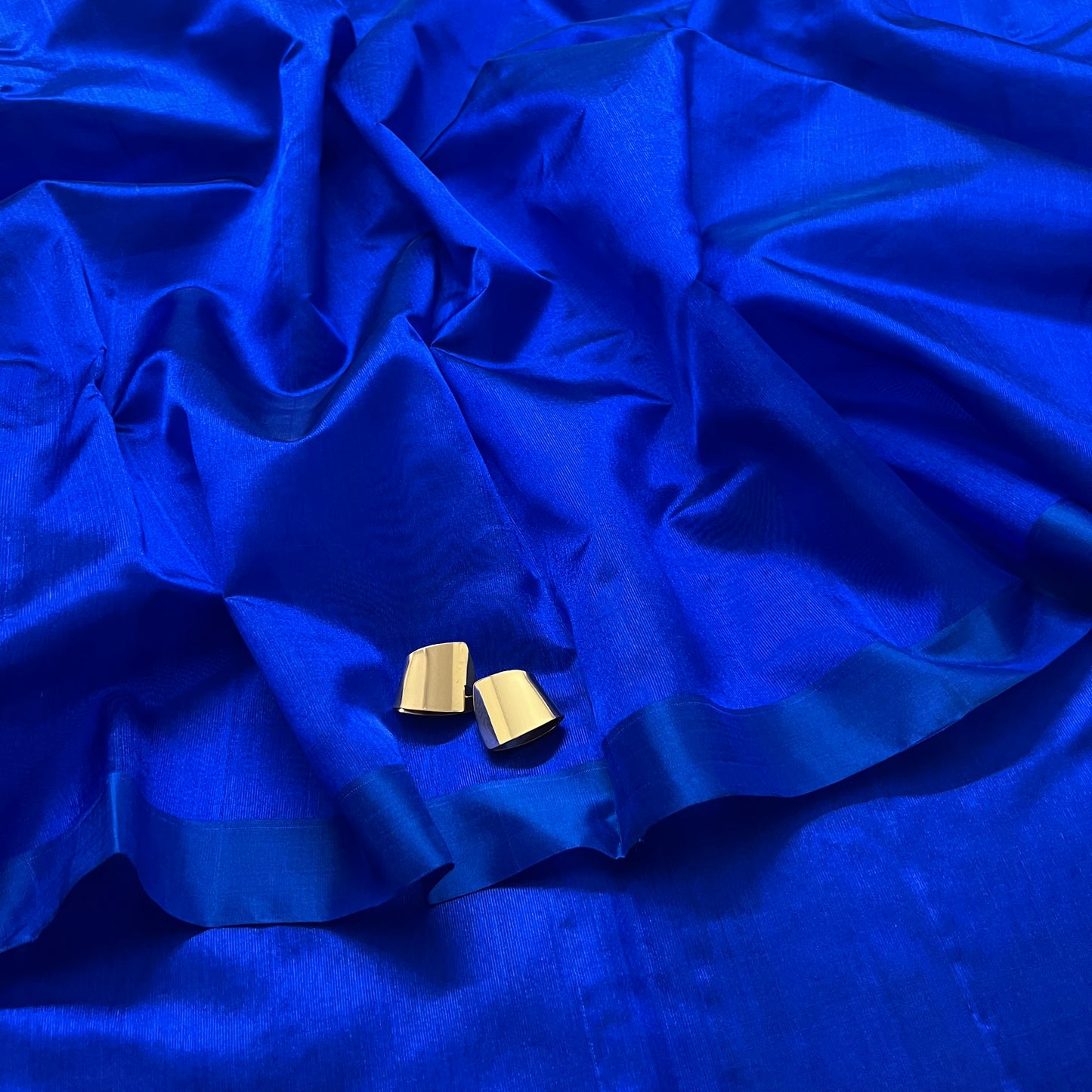 Electric blue Chanderi silk saree with silk border