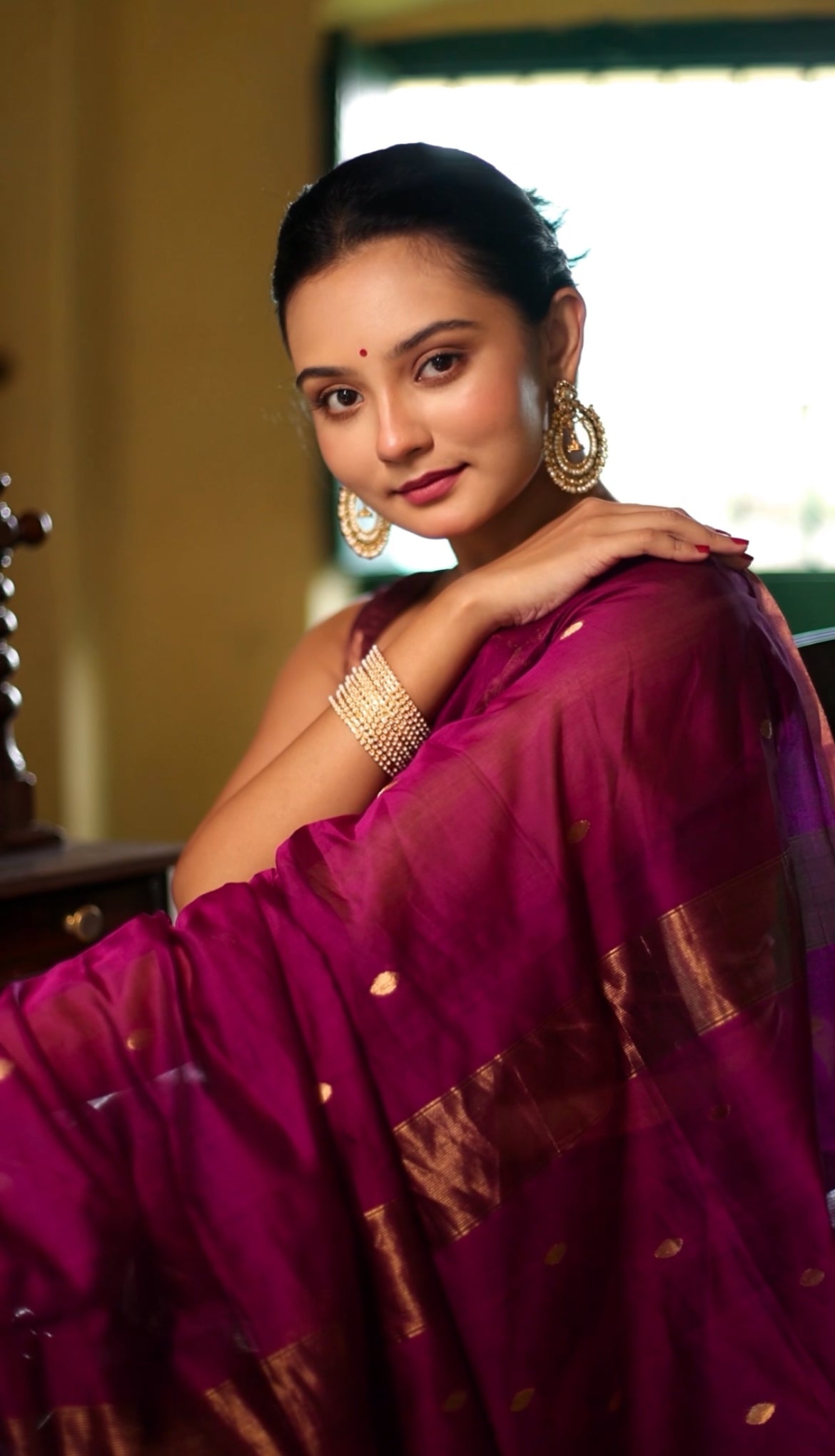 Violet maheshwari saree with zari bootis and zari lines