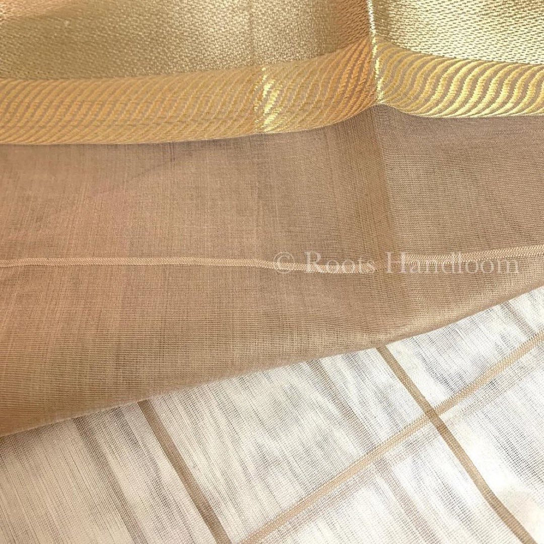 Off-white checkered maheshwari saree with resham border