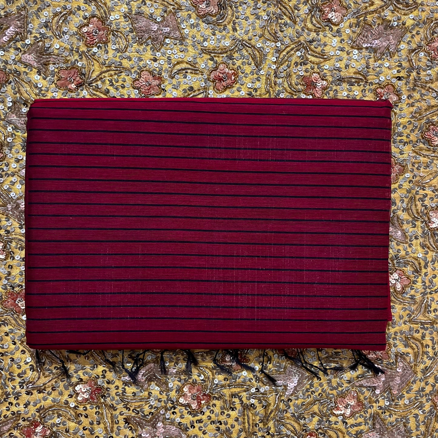 Maroon and black maheshwari saree