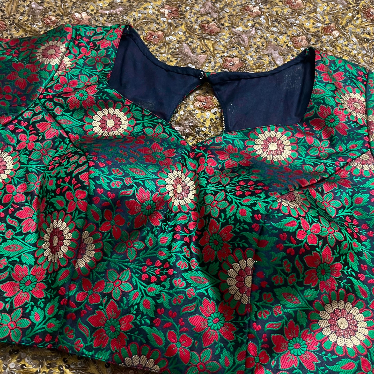 Dark green pre stitched silk blouse