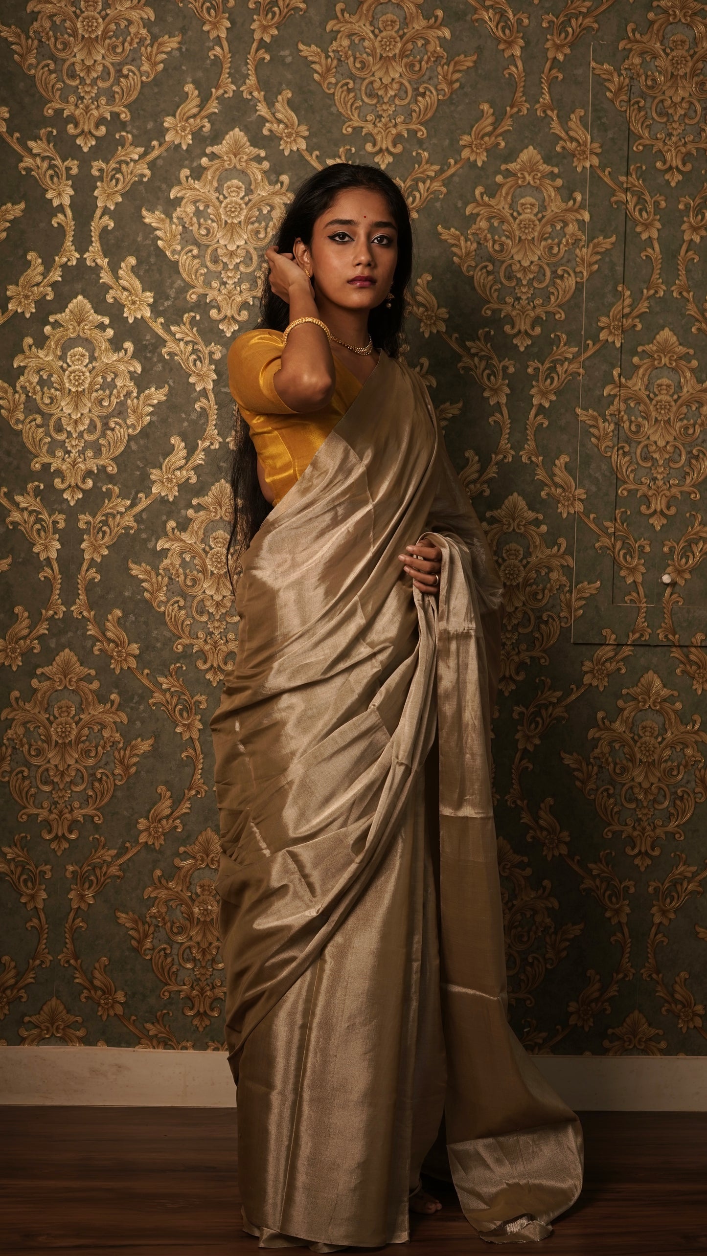 Royal silver chanderi tissue silk saree