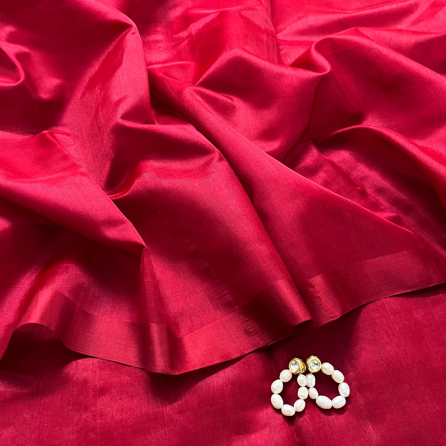 Velvet red chanderi silk saree with silk border