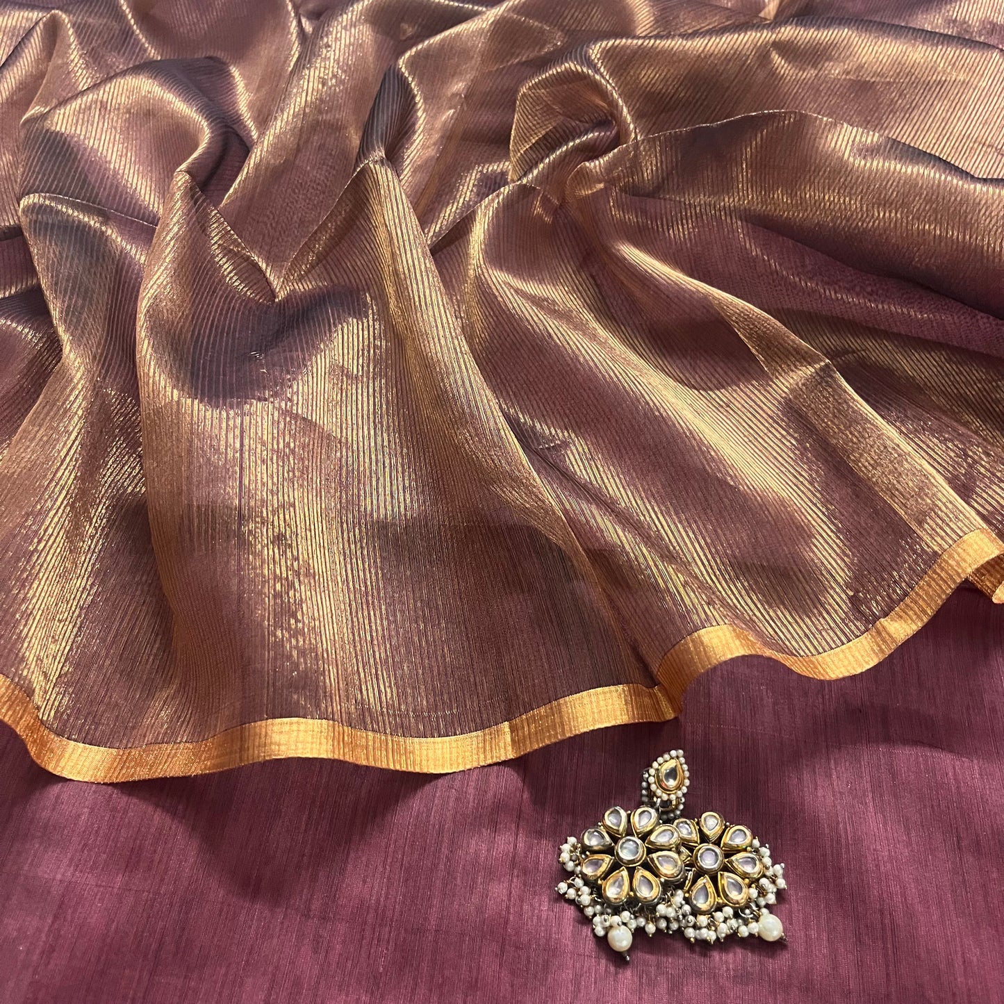 Rust pink and gold Maheshwari with zari border