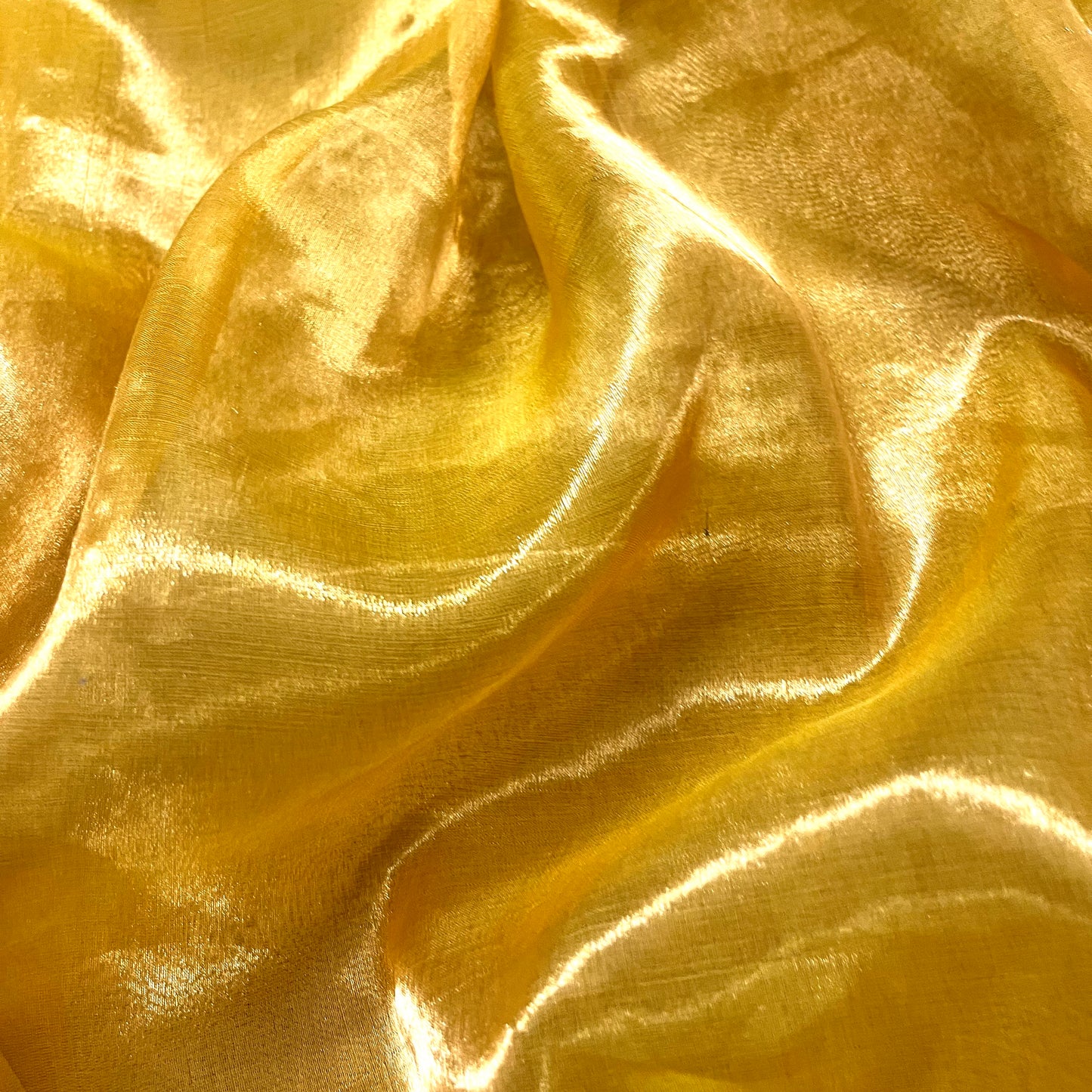 Molten amber gold chanderi tissue silk saree with mirror work border