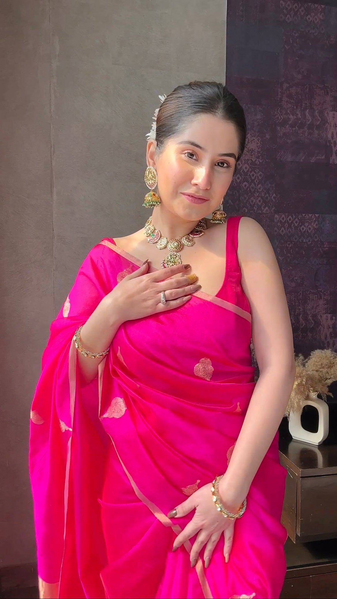 Styled this Beautiful pink saree... - Makeup By Ramya shiva | Facebook