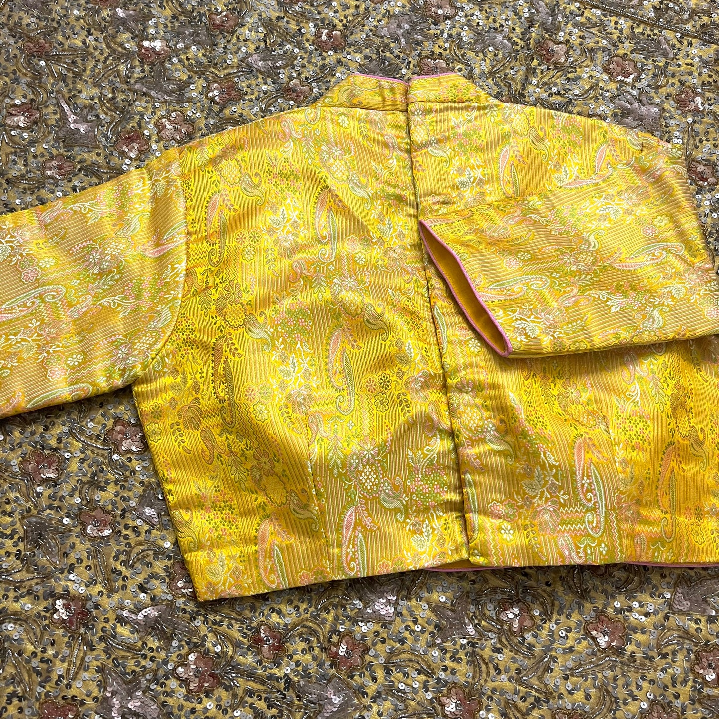 Yellow brocade silk stitched blouse