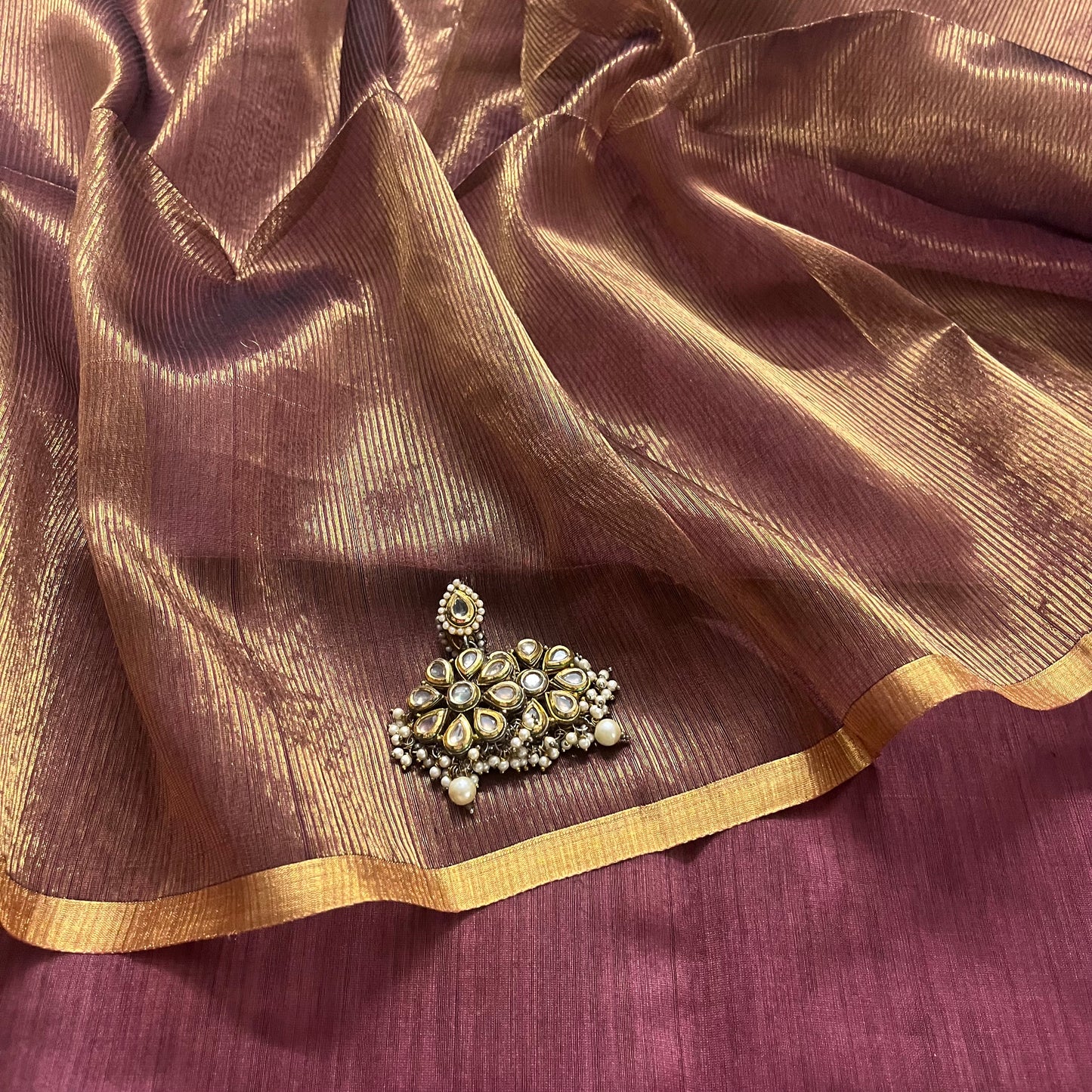 Rust pink and gold Maheshwari with zari border