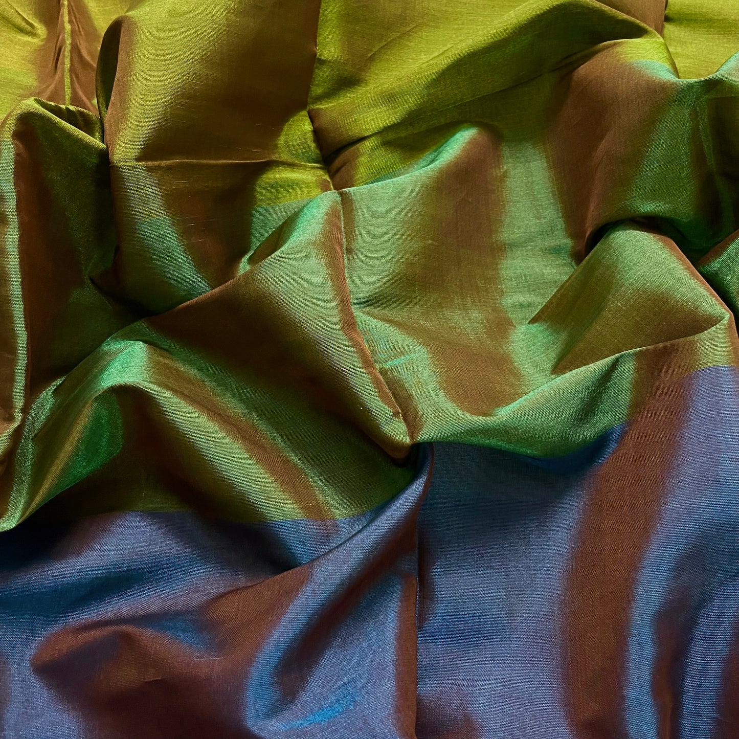 Green gold and blue chanderi tissue silk saree