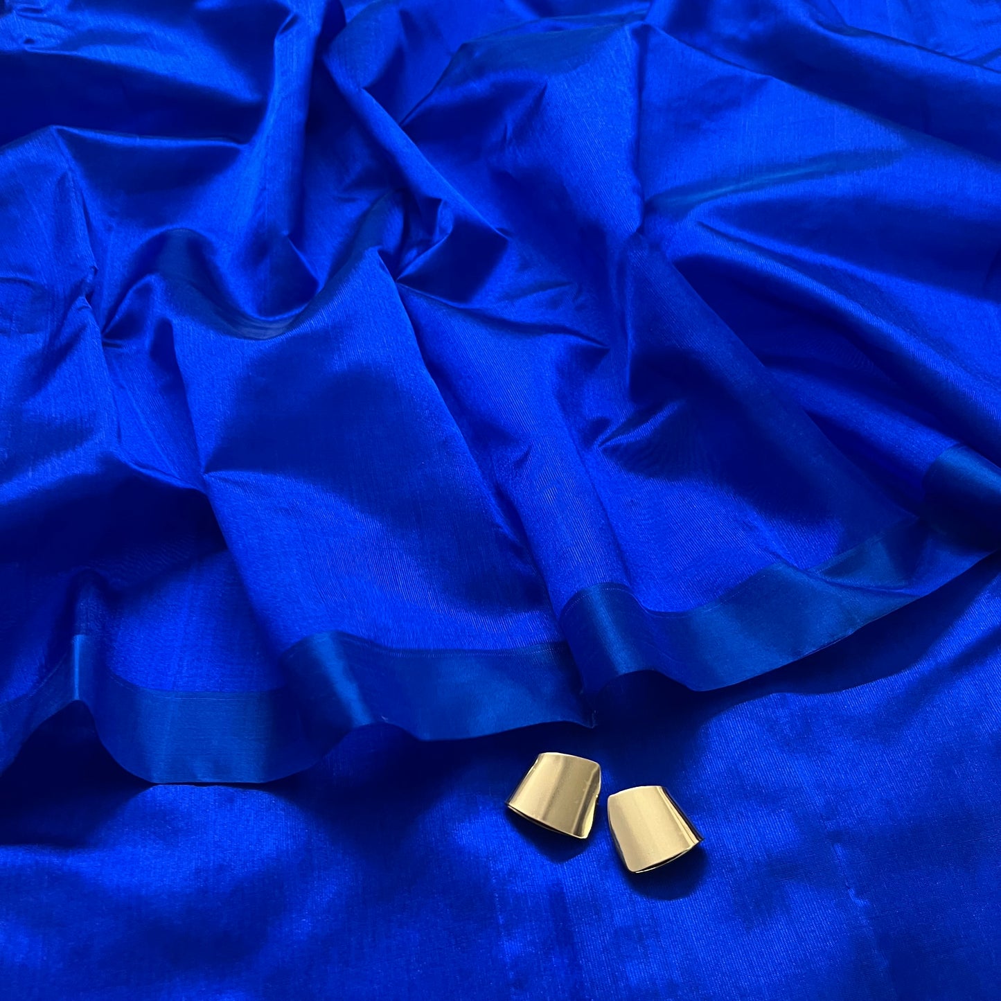 Electric blue Chanderi silk saree with silk border