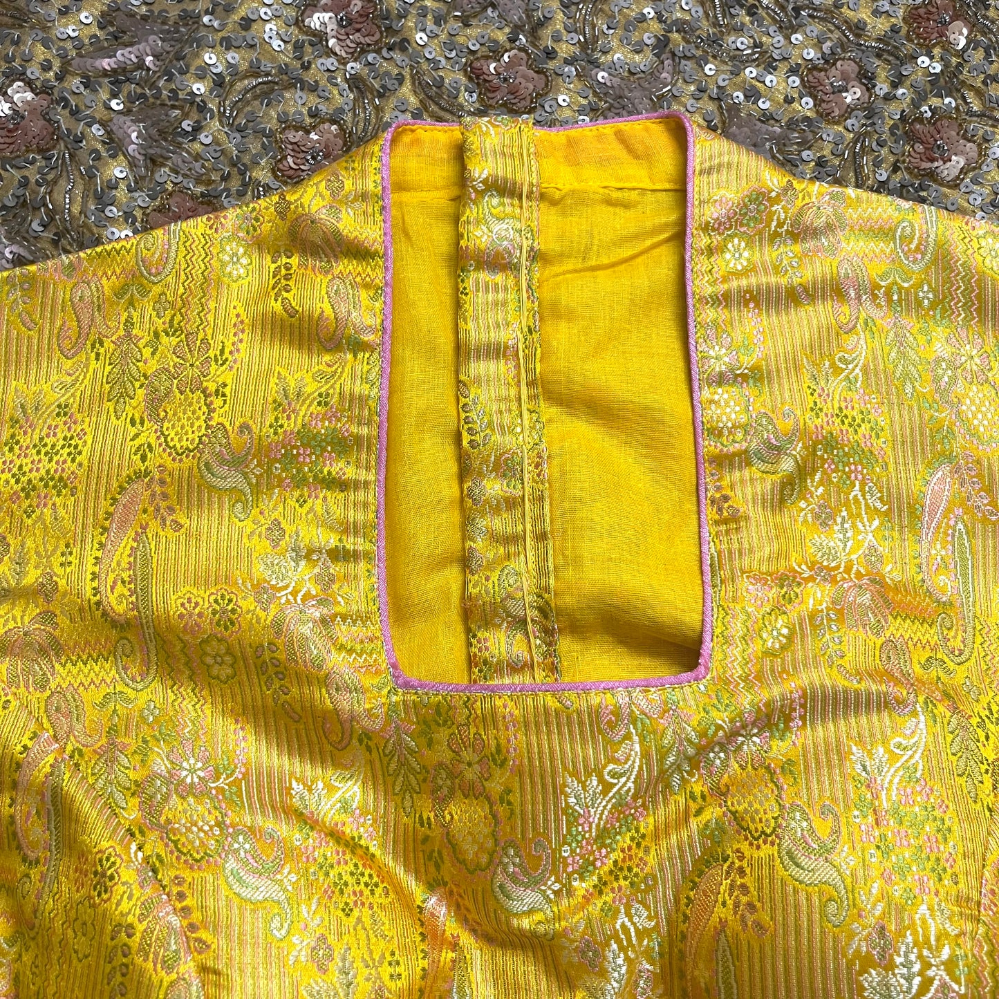 Yellow brocade silk stitched blouse