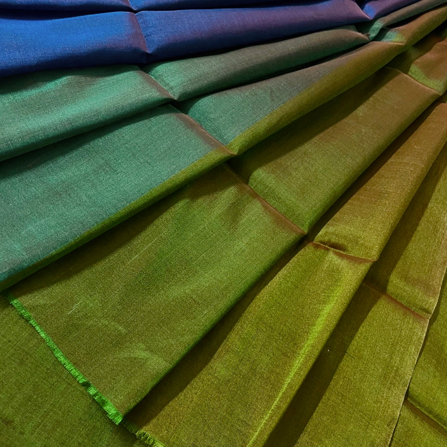 Green gold and blue chanderi tissue silk saree