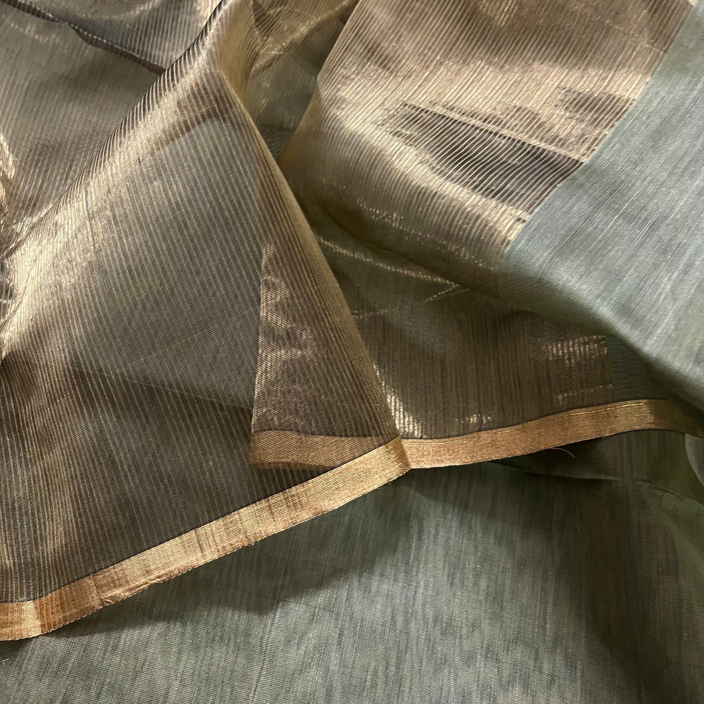 Olive and gold Maheshwari saree with zari border