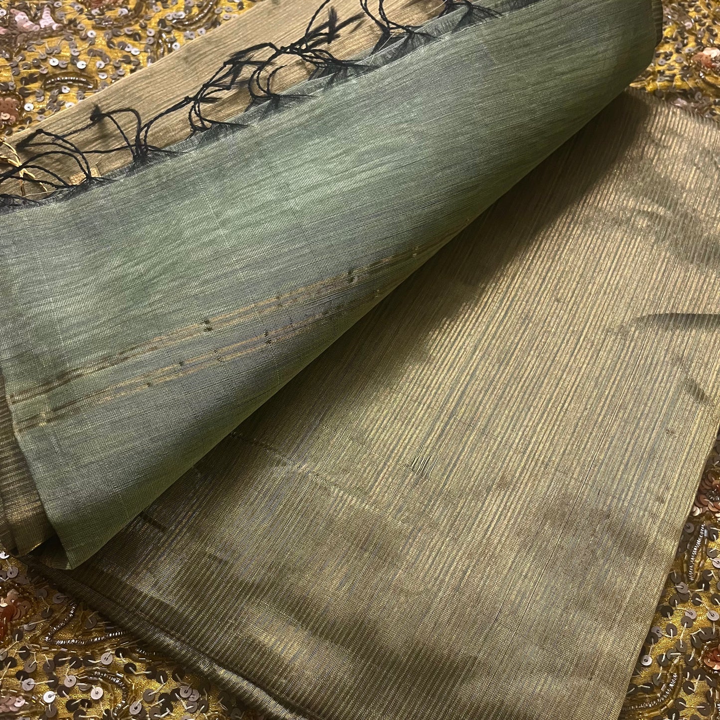 Olive and gold Maheshwari saree with zari border