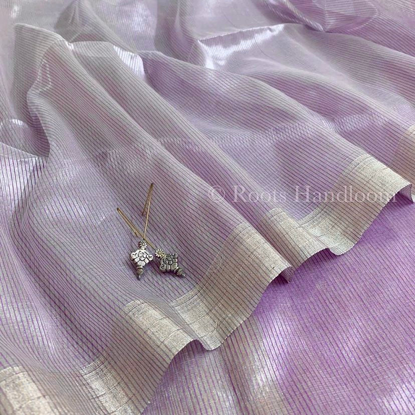 Mauve Maheshwari saree with Zari lines all over