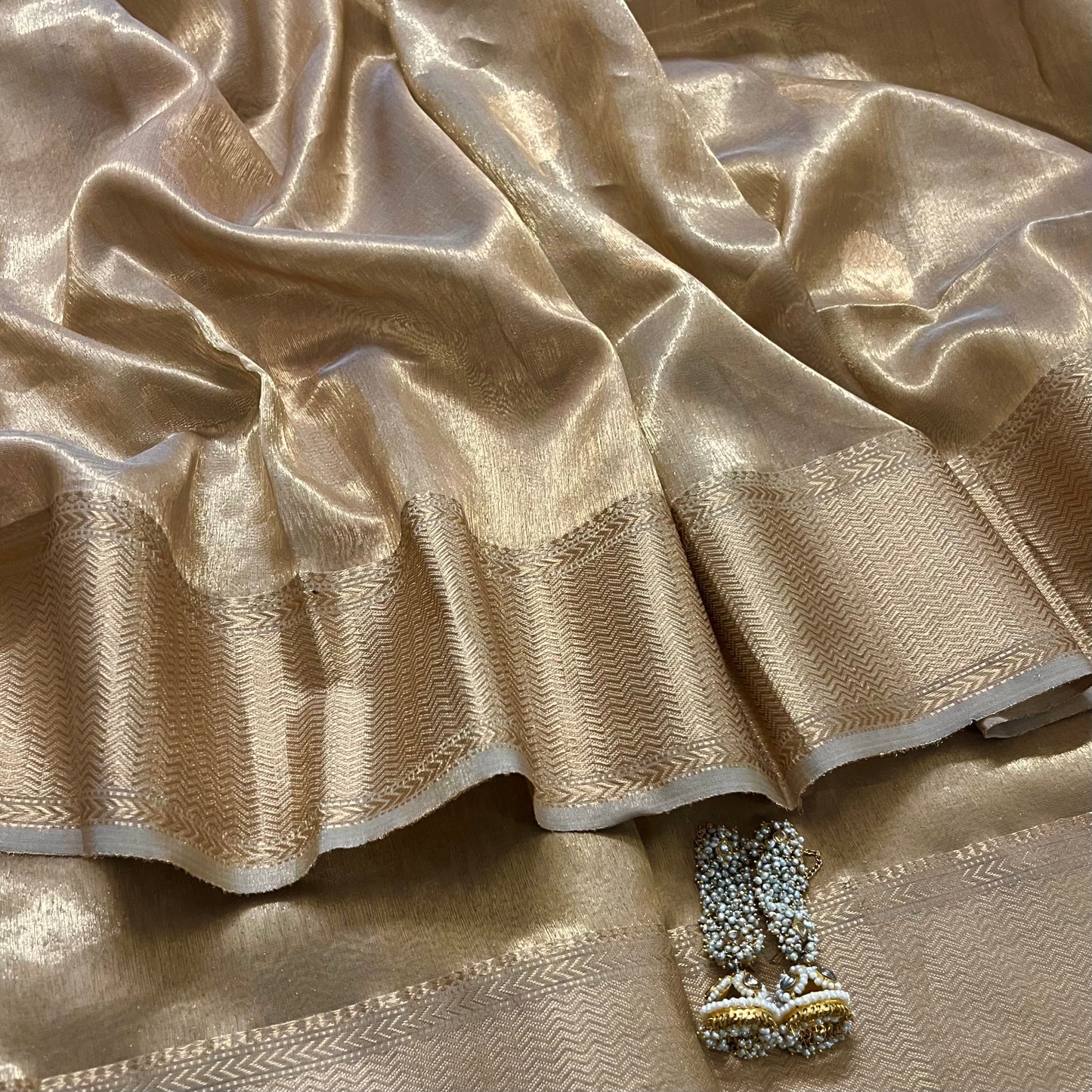 Hazelnut gold maheshwari tissue silk saree with flower motifs all over