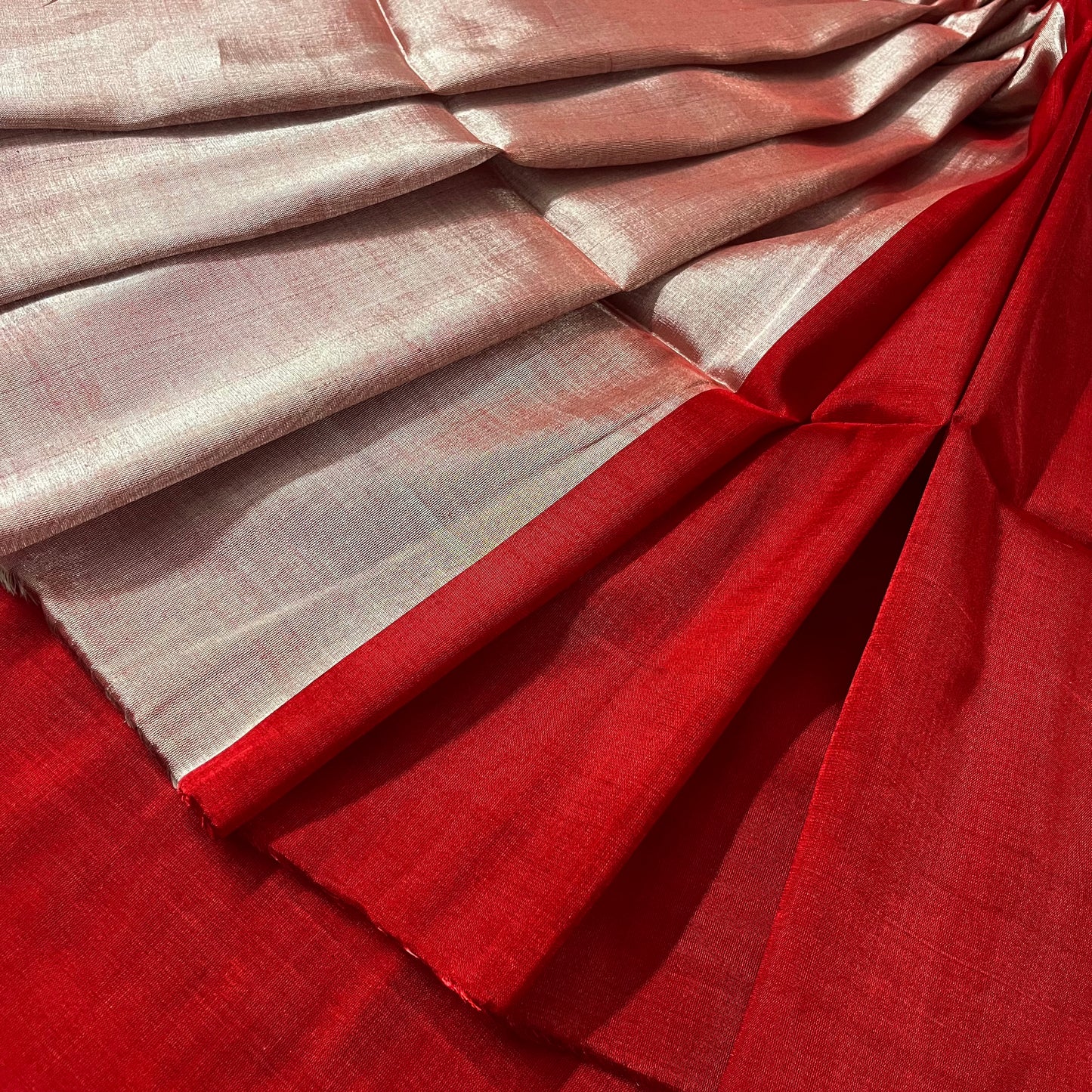 Silver and red chanderi tissue silk saree