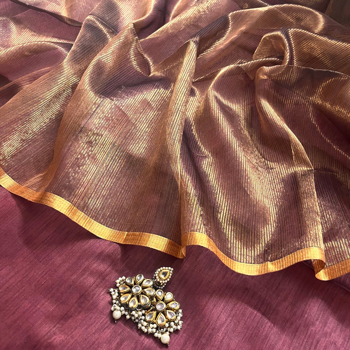 Rust pink and gold Maheshwari with zari border