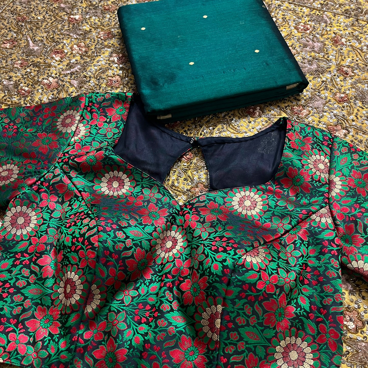 Dark green pre stitched silk blouse