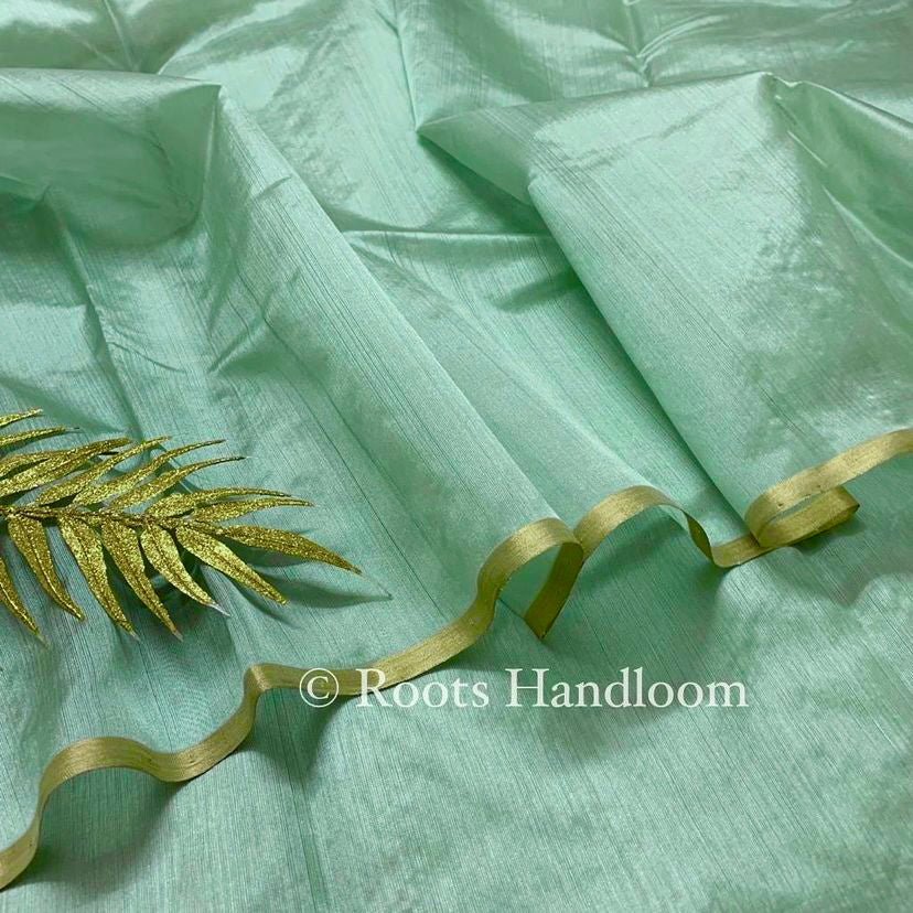 Tiffany green chanderi silk saree with Zari lines on Pallu