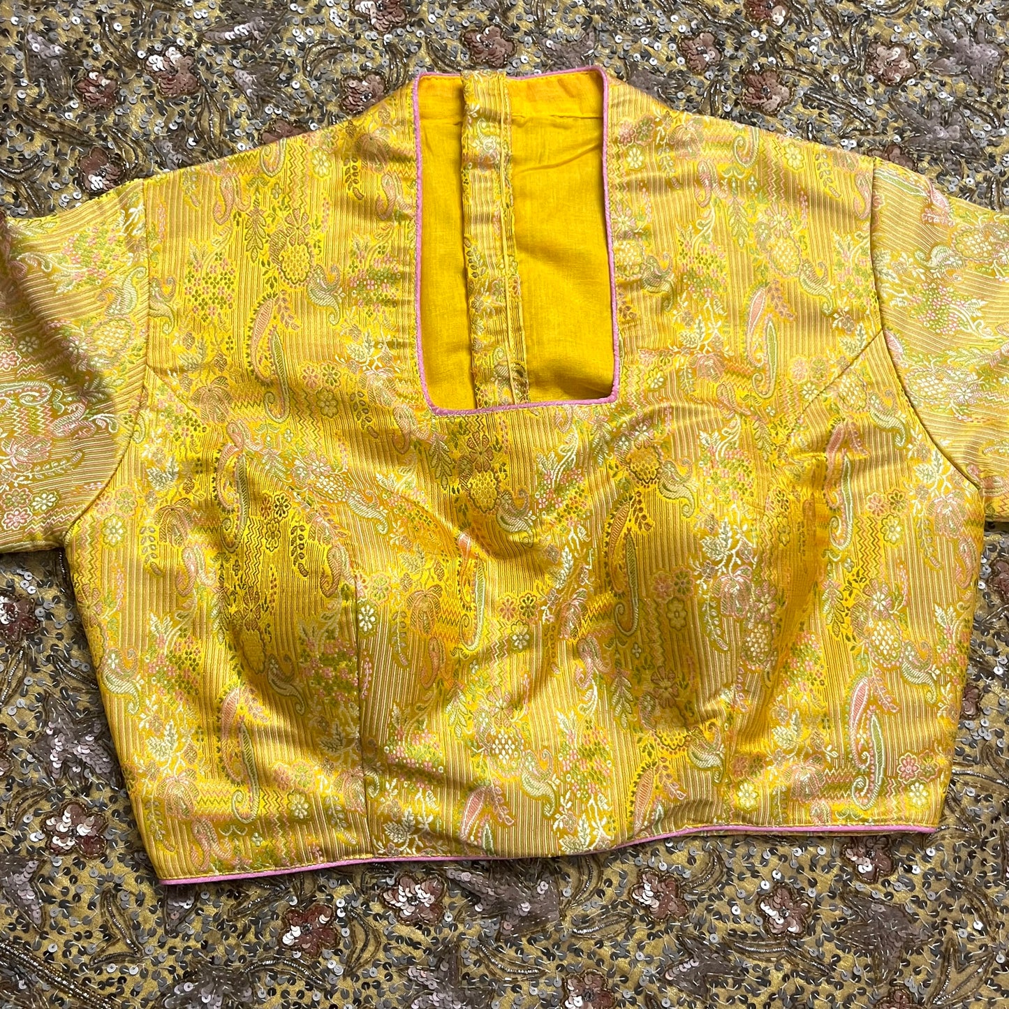 Yellow brocade silk stitched blouse