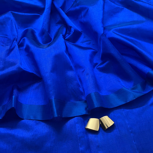 Electric blue Chanderi silk saree with silk border