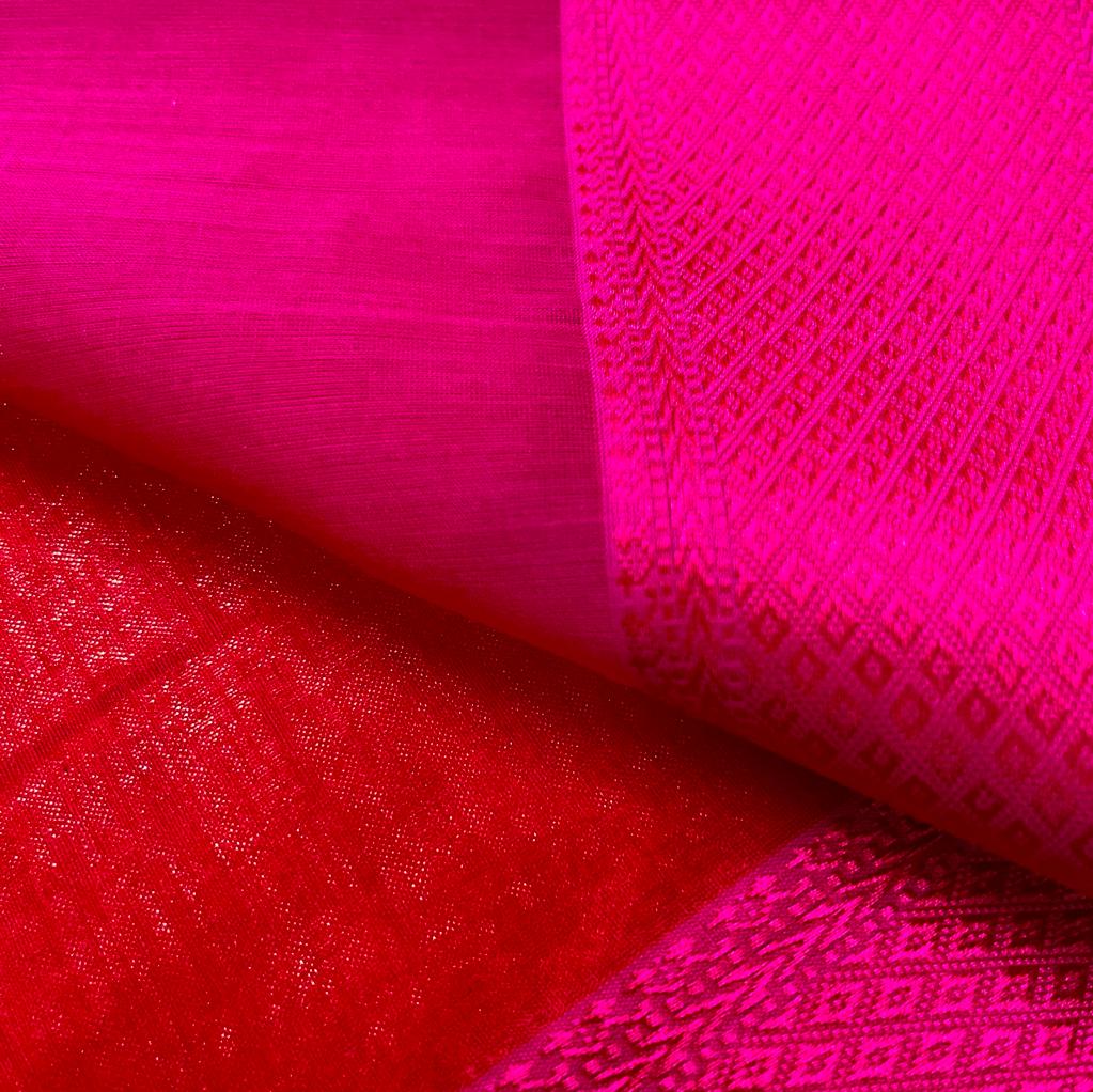 (Shop the look) Red and pink maheshwari saree with resham border