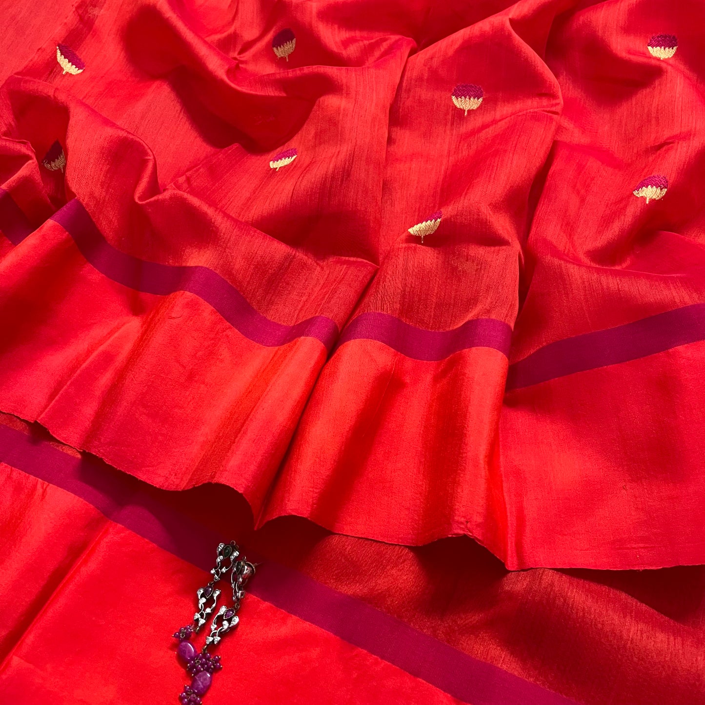 Tomato red and pink chanderi saree with silk border