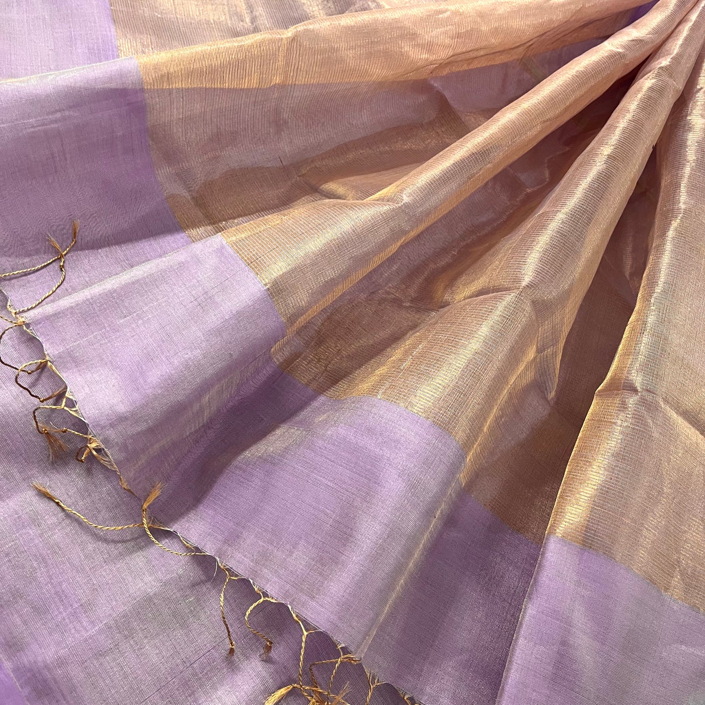 Mauve Maheshwari tissue silk saree with Zari lines on Pallu