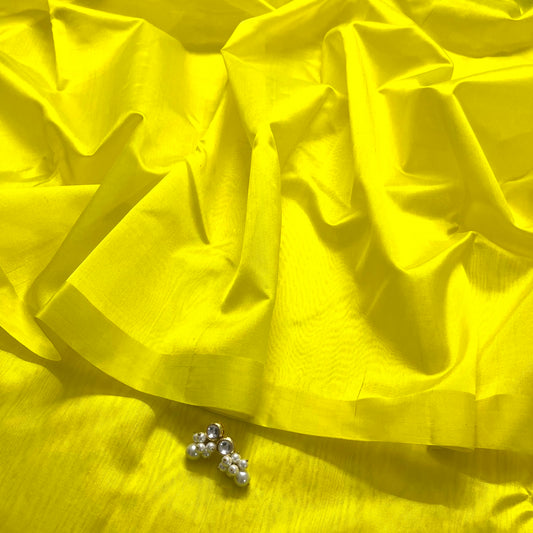 Lemon yellow Chanderi silk saree with silk border