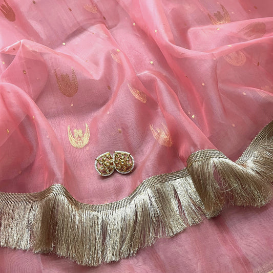 Ballet Pink chanderi silk saree with zari bootis and chaand bootis all over