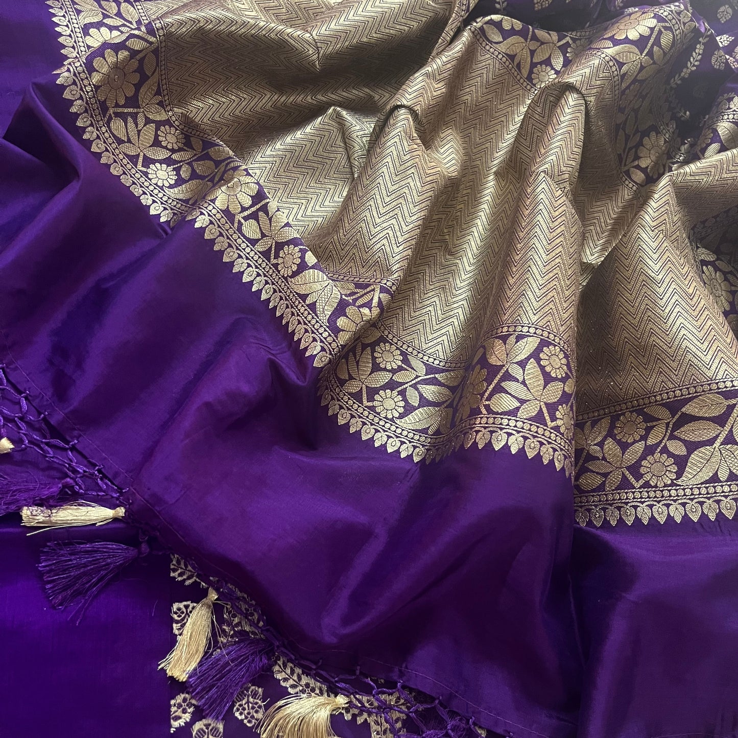 Dark purple Banarasi saree with Zari work all over