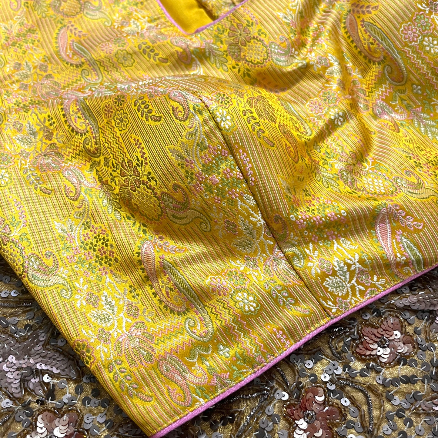 Yellow brocade silk stitched blouse