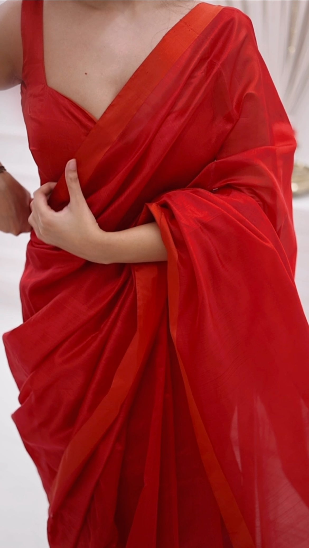 Red chanderi silk saree with silk border