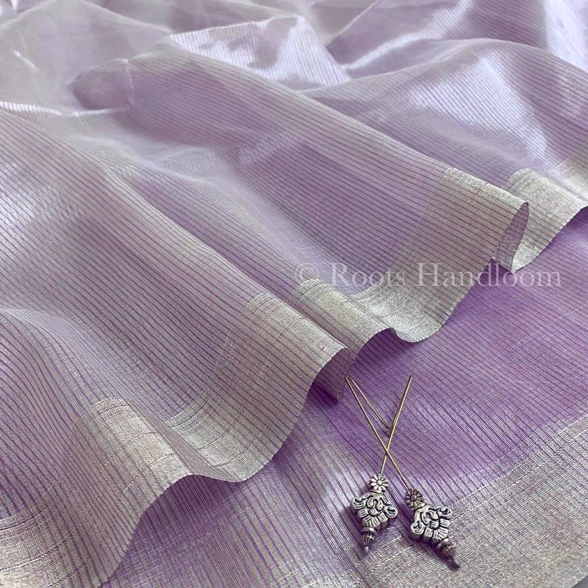 Mauve Maheshwari saree with Zari lines all over