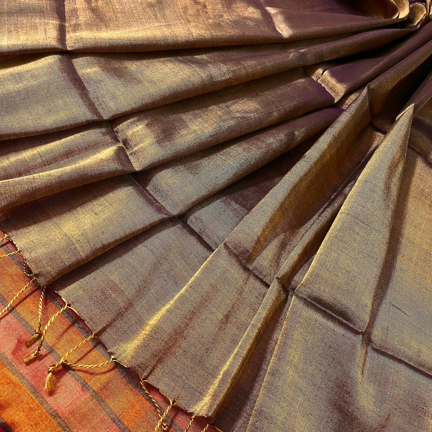 Antique gold and pink chanderi tissue silk saree