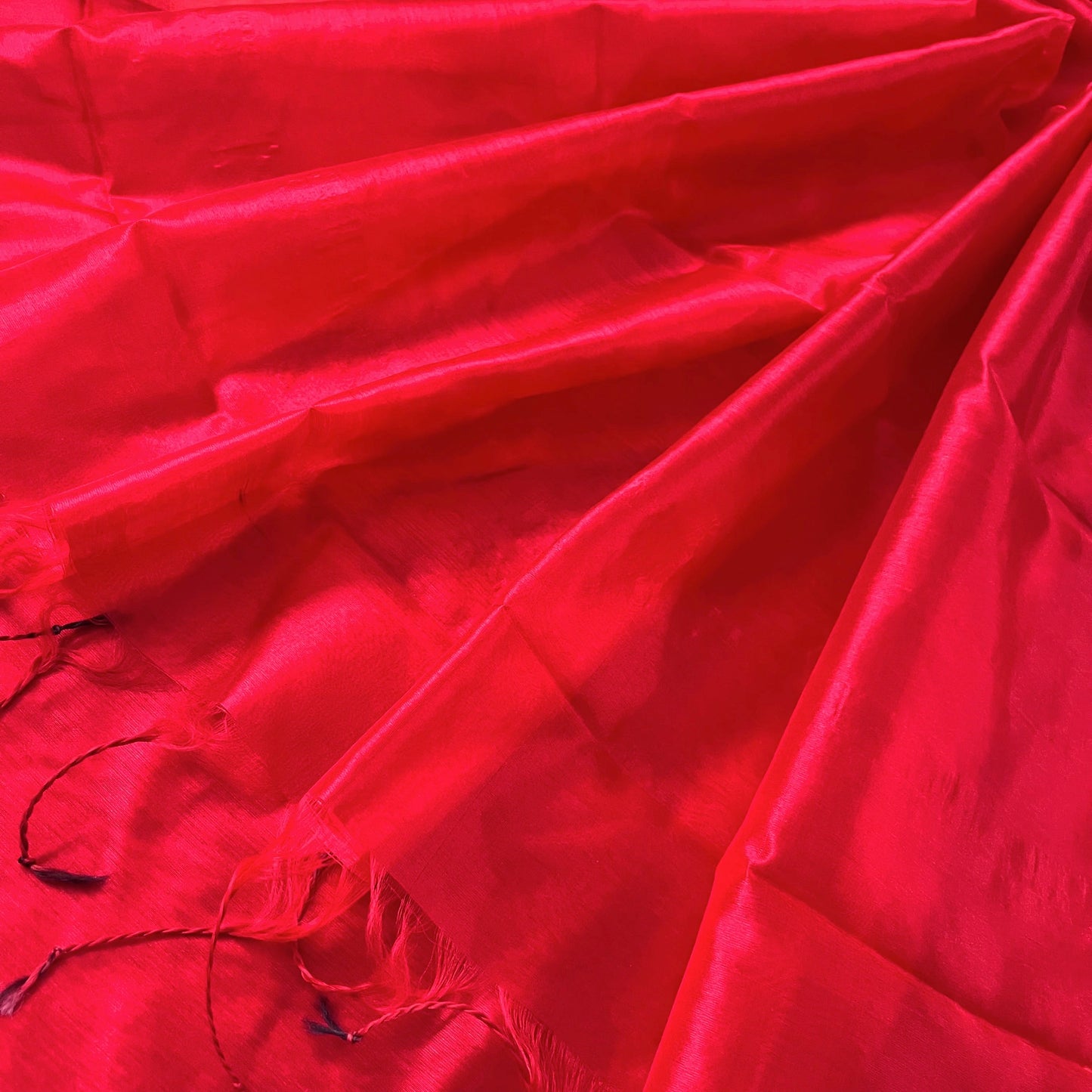 Red chanderi silk saree with silk border