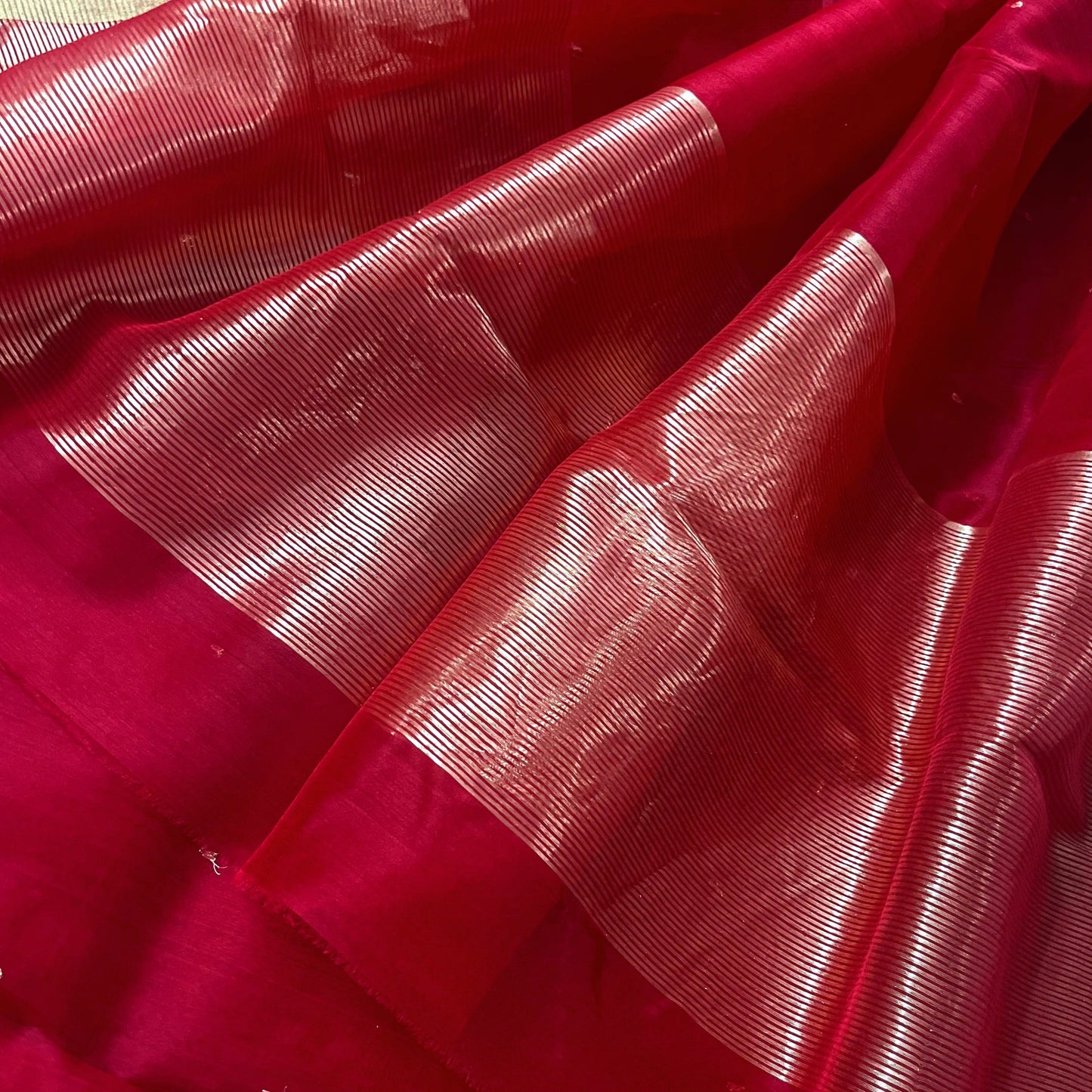 (Shop the look) Deep red chanderi organza silk saree with zari bootis all over