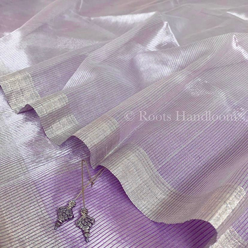 Mauve Maheshwari saree with Zari lines all over