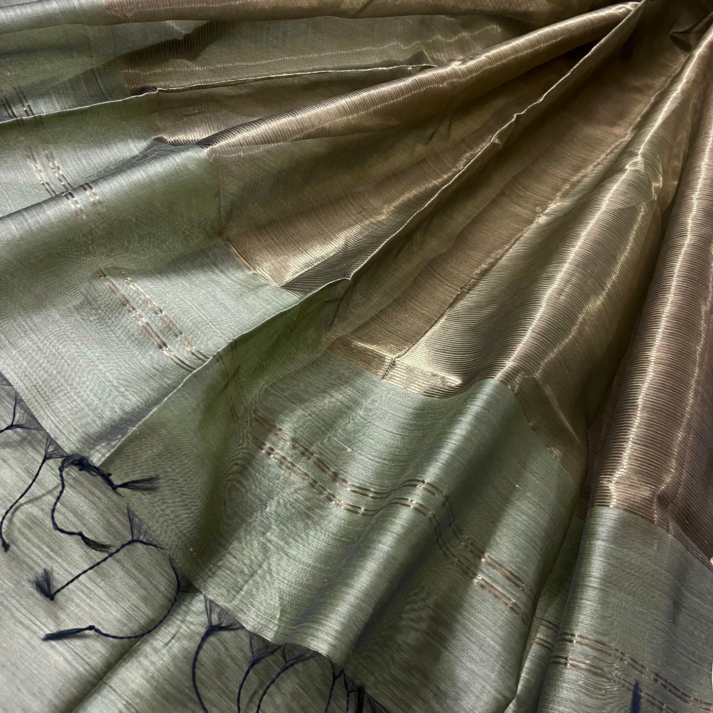 Olive and gold Maheshwari saree with zari border