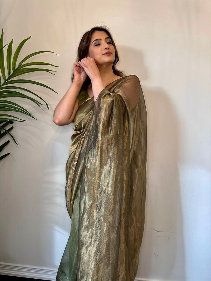 Olive and gold Maheshwari saree with zari border