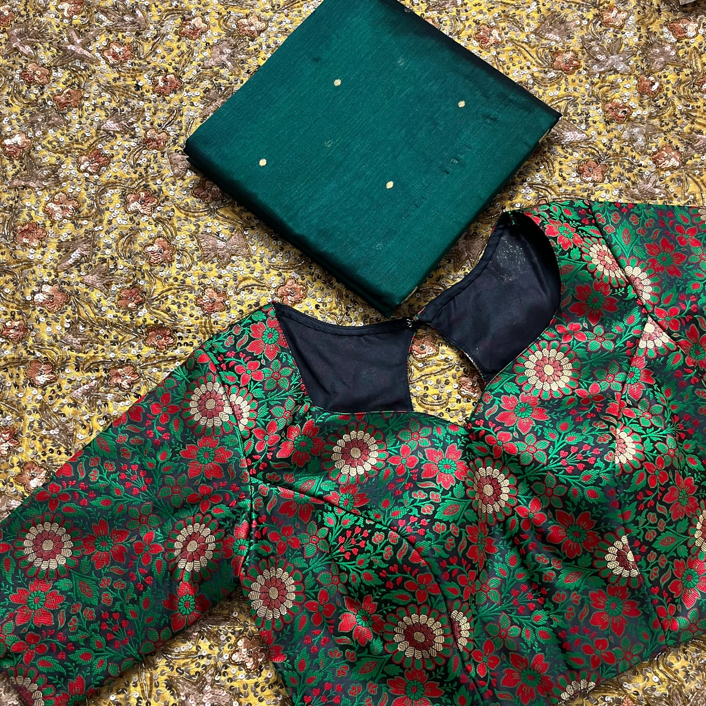 Dark green pre stitched silk blouse