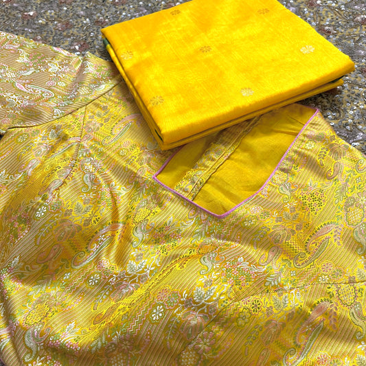 Yellow brocade silk stitched blouse