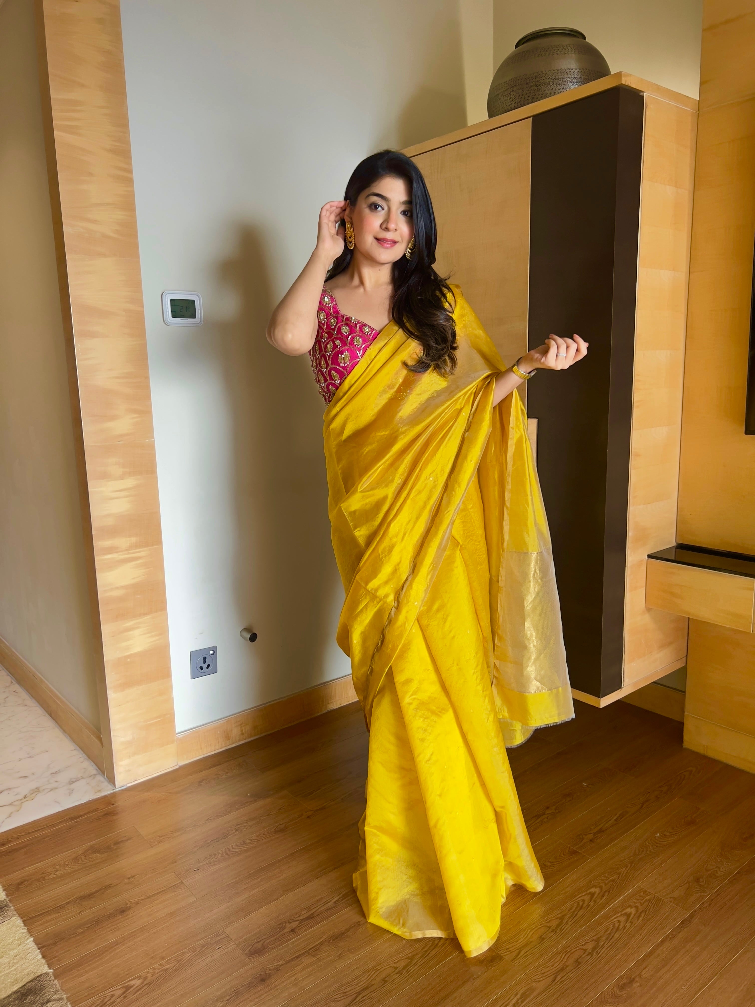 Kanchipuram Silk Butta Yellow Saree | Kankatala