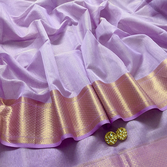 Mauve maheshwari saree with zari checks all over