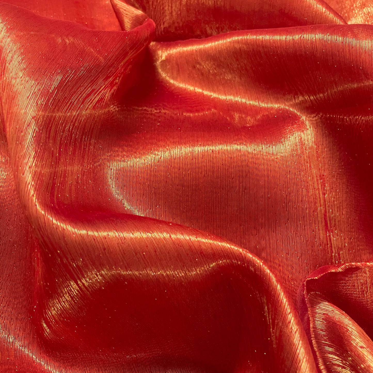 Red maheshwari tissue silk saree with zari pattern on pallu