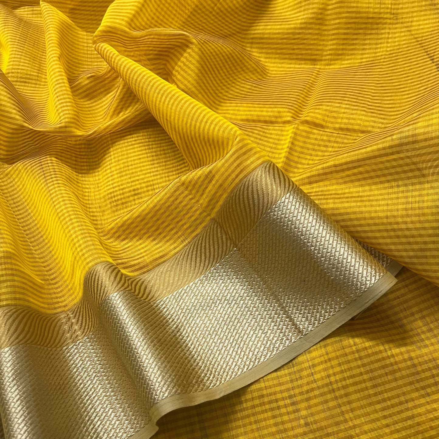 Yellow maheshwari saree with resham border