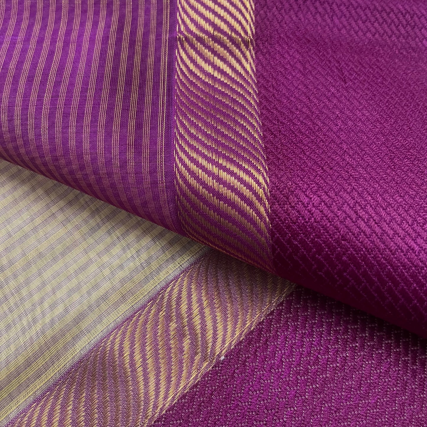 Beige and Violet maheshwari saree with resham border