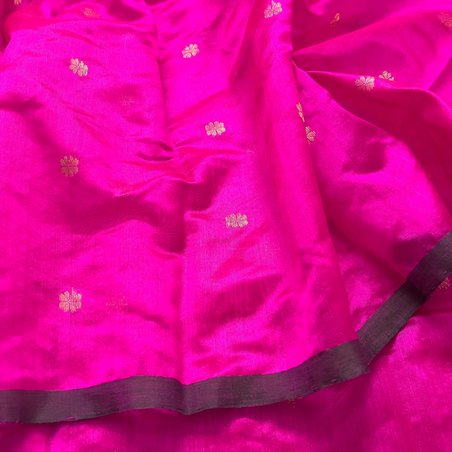 Magenta pink chanderi silk saree with flower bootis all over