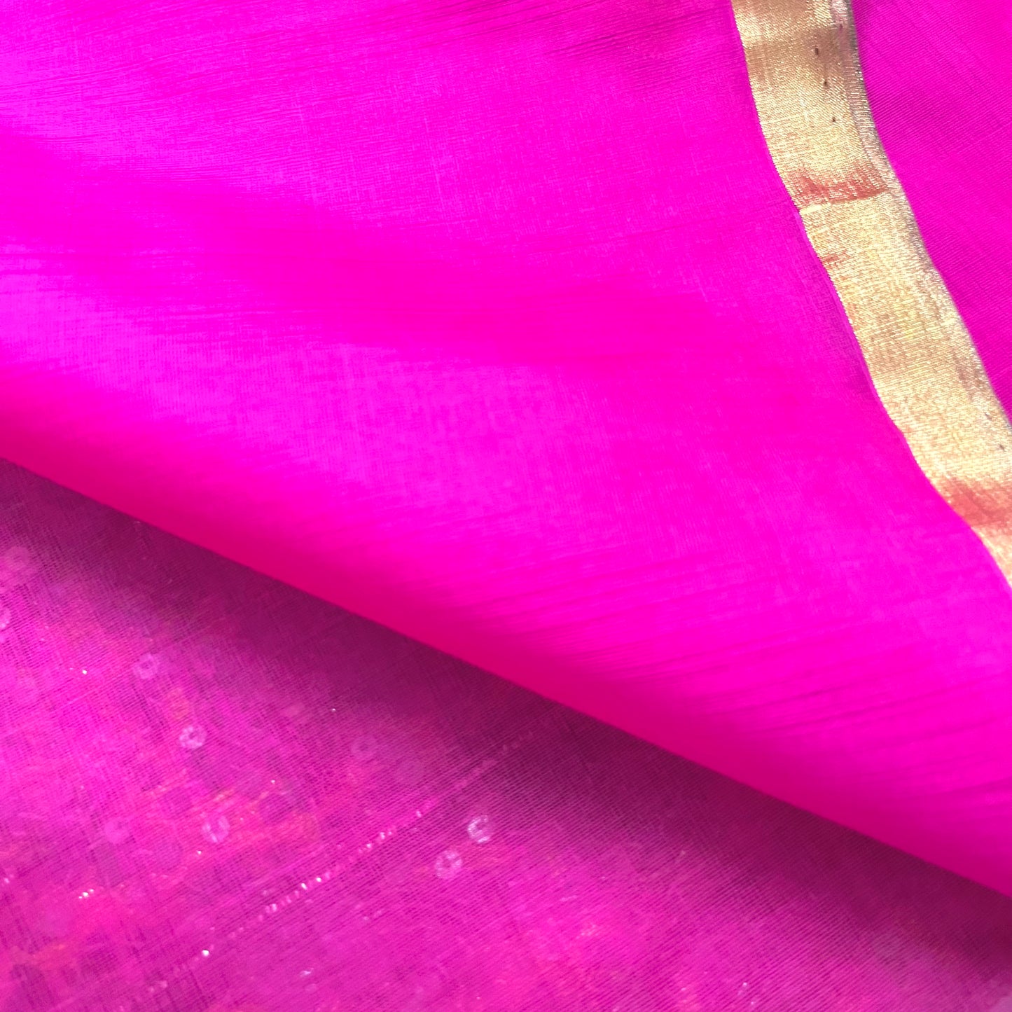 Pink chanderi organza silk saree with bird motifs all over